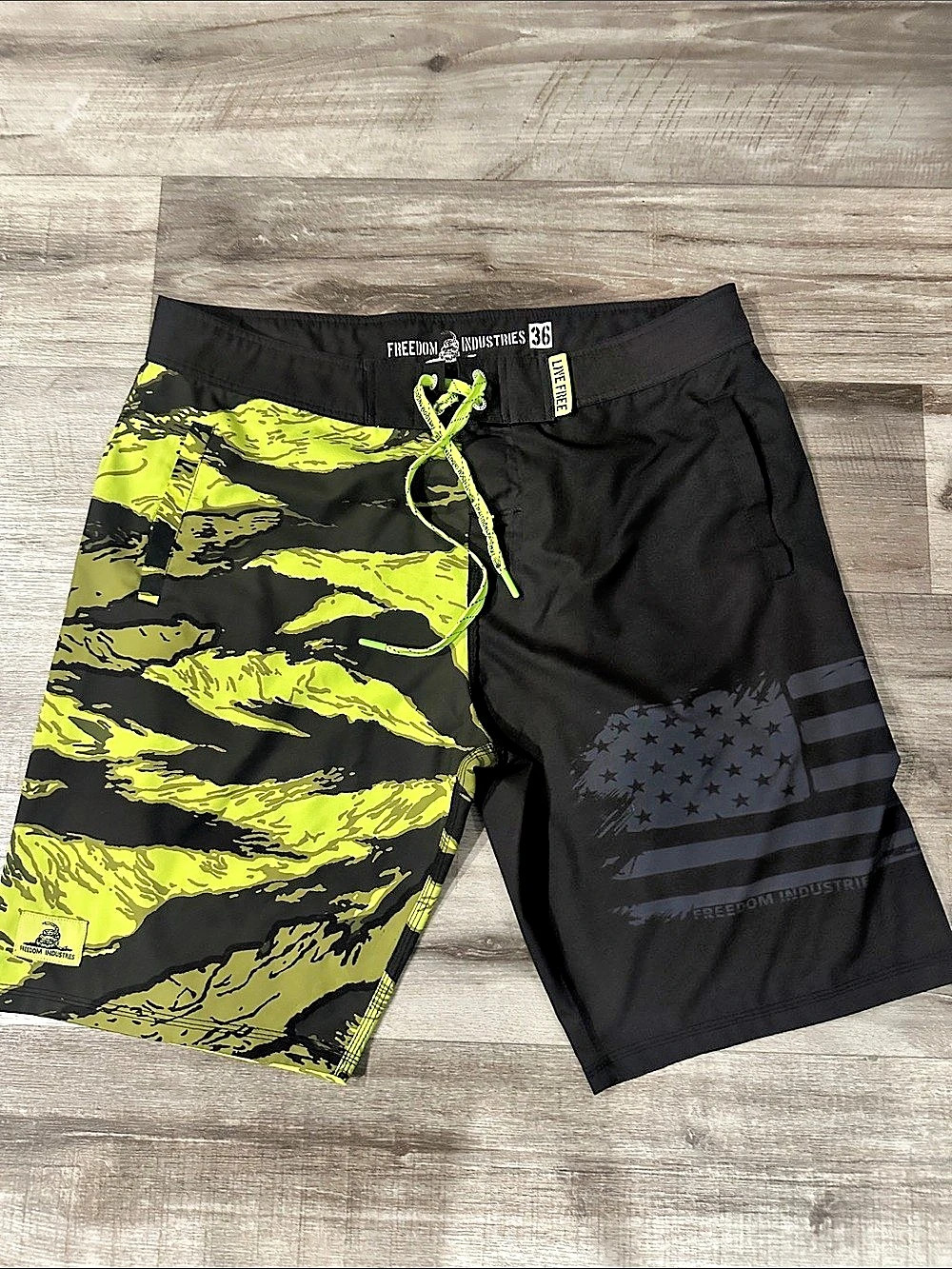 Freedom Industries Camo Board Shorts in Black & Green Size 36